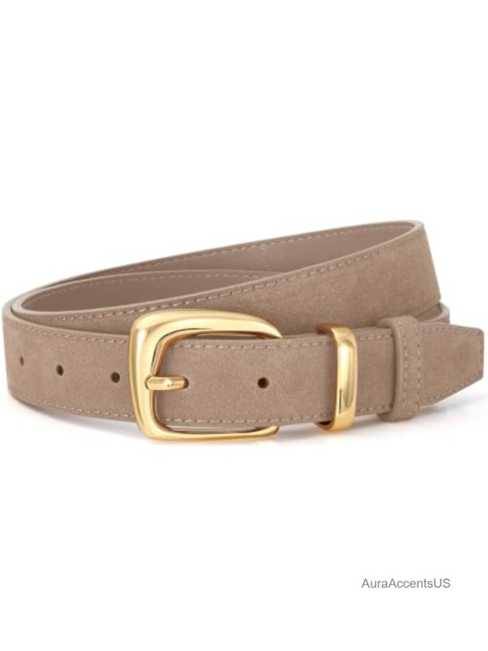 Women Suede Leather Belt Retro Gold Buckle Adjustable Waist